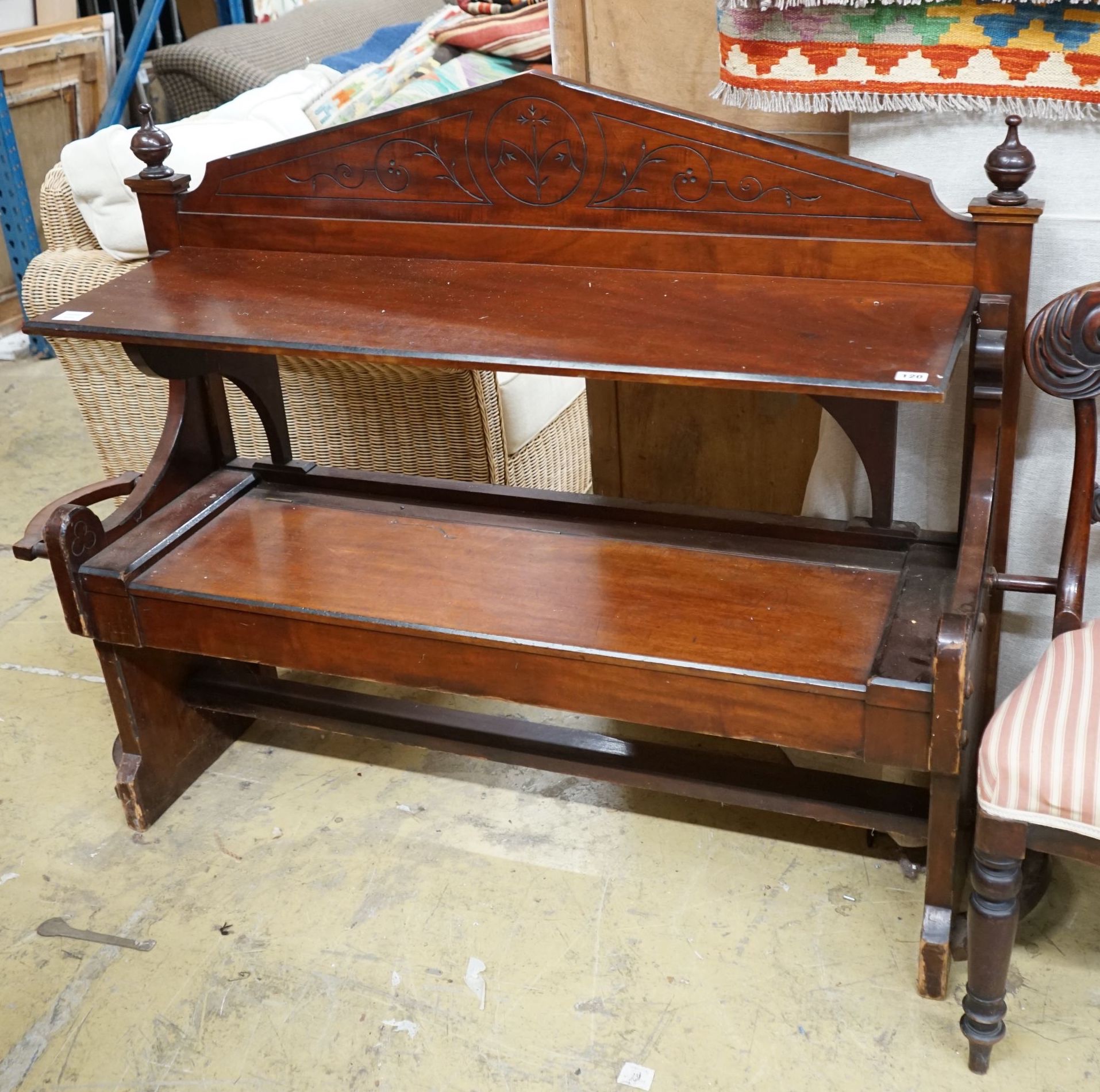 A Victorian mahogany hall table, width 144cm, depth 37cm, height 107cm
